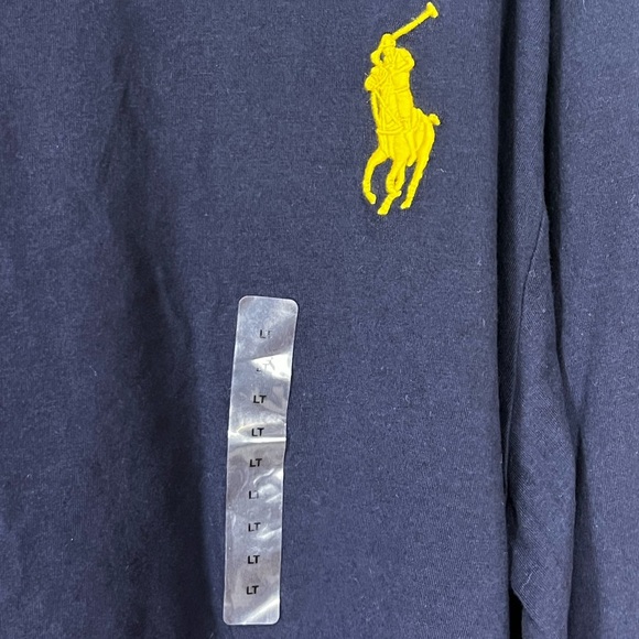 MENS POLO RALPH LAUREN LS TSHIRT BLUE WITH EXTRA LARGE LOGO SZ LT NWT - Picture 2 of 7